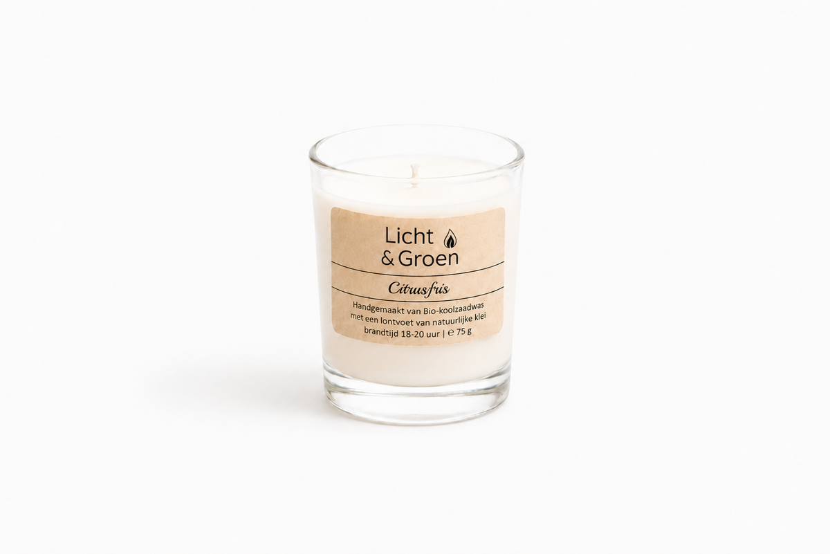 Citrusfris geurkaars van Licht & Groen met katoenen lont
